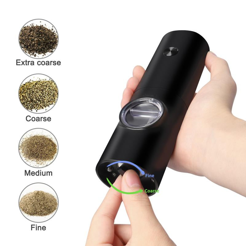 Electric Pepper Grinder, 2Pcs Corporategiftpro Battery Operated Salt Grinder with LED Light, Refillable Pepper Mill, Automatic Salt and Pepper Shaker for Kitchen Restaurant Ceramic Seasoning